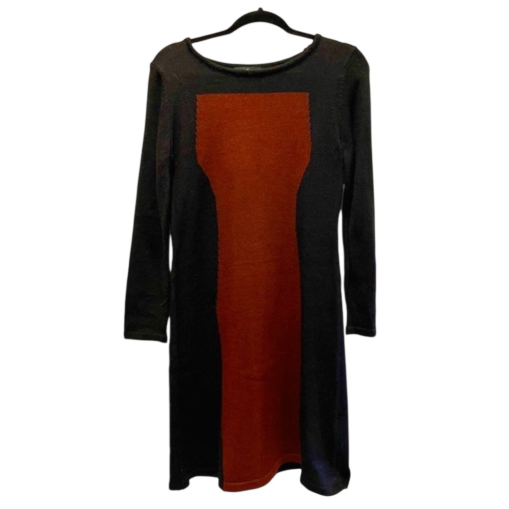 Ronni Nicole Womens Black‎ Maroon Colorblock Knit Long Sleeve Sweater Dress M